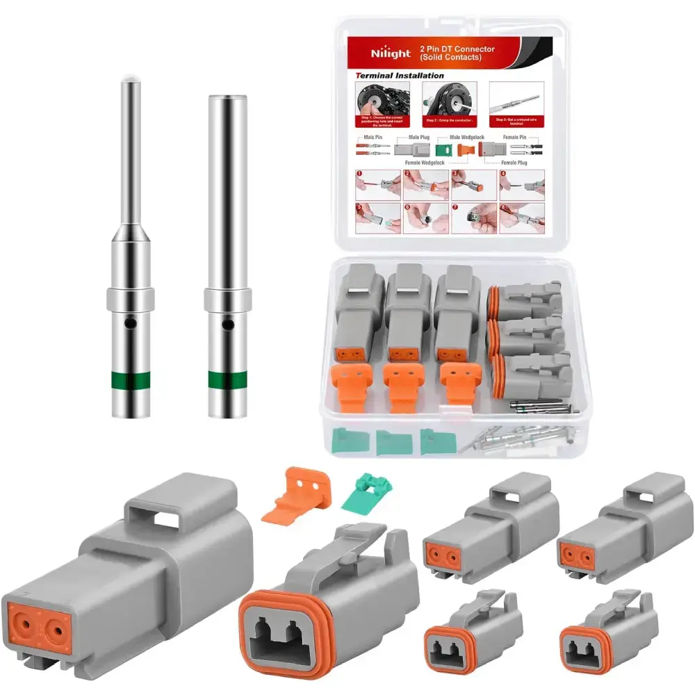 2 PIN DT Connector Kit 3 Sets Size 16 Solid Contacts Waterproof Male Female Terminal for 14-20 AWG DT Series Connector