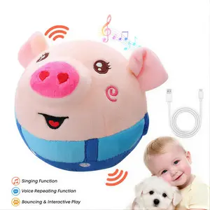 Interactive Pig-Shaped Rechargeable Dog Toy, Jumping Squeaky Chew Toy with Voice & Music Modes, Portable Small Dog Accessory