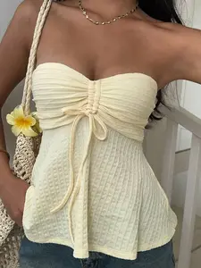 Yellow Knitted Bandeau Top For Women, Minimalist &, Suitable For Summer
