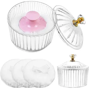 5Pcs Dusting Powder Container with Puff, 3.4 Inch Acrylic Body Powder Containers with Large Soft Puff Loose Dusting Powder Container Reusable Powder Applicator for Women Body Face Makeup
