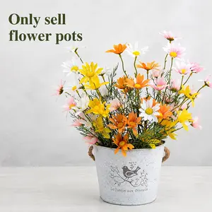 Vintage Rustic Wall-Mounted Bucket Planter Holder with Rope, Ideal for Home Wall Decor or Planting Greenery and Flowers