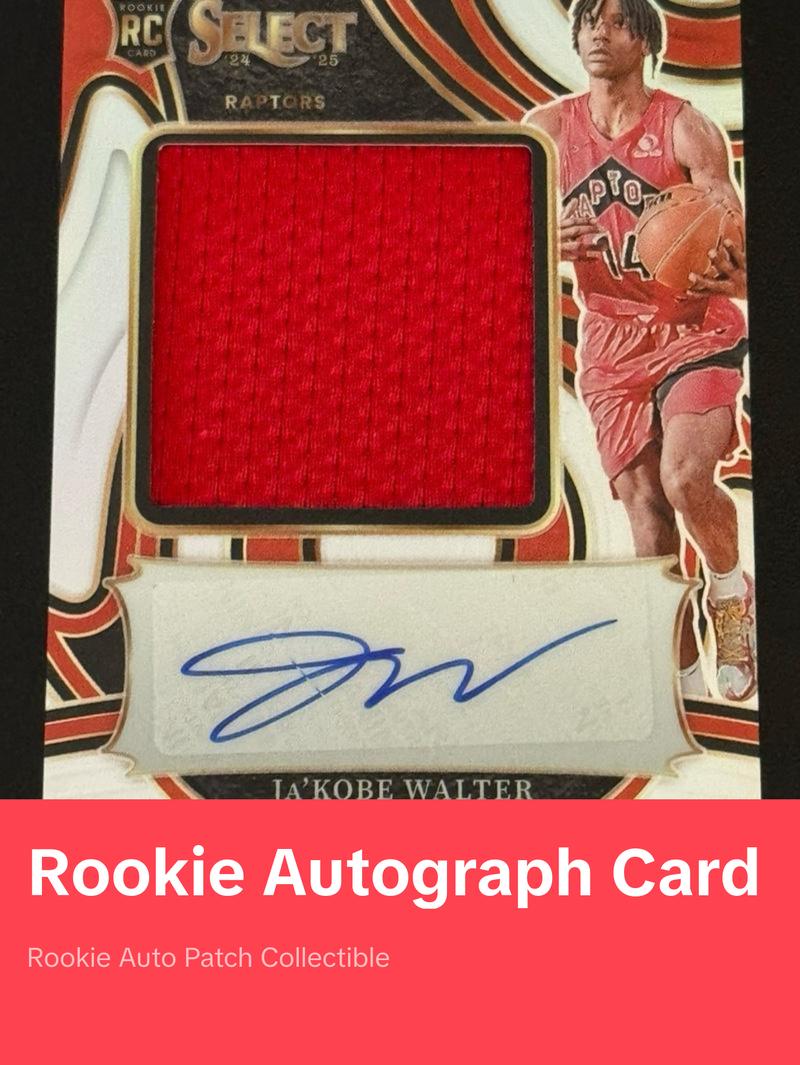 BASKETBALL- 2024–25 Panini Select - Ja’Kobe Walter Prime Selections Rookie Auto Patch /75 Rookie  - Toronto Raptors
