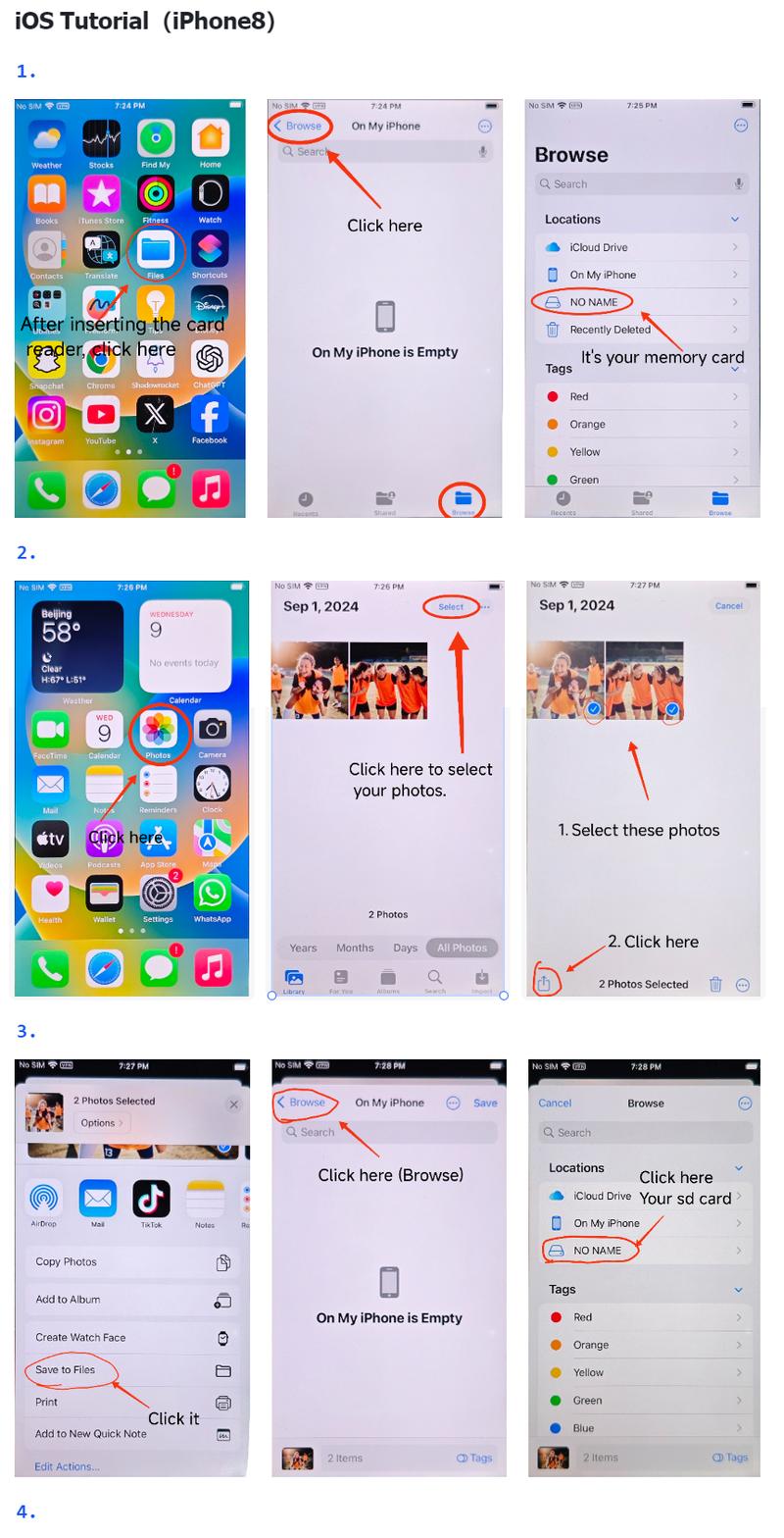 SEALIGHT Multi-Port Memory Card Reader，4 in 1 SD/TF/USB OTG Adapter for iPhone 15/14/13/12/11 Pro/Pro Max, Android, iPad, Laptop with Type C, USB C, Lightning, Plug & Play, Record Memory Gift (No App Required)