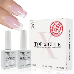 Cosmetics X-Pro Tips Top Coat & Glue Gel Duo Set - Achieve Perfect French Acrylic Nails with Ease