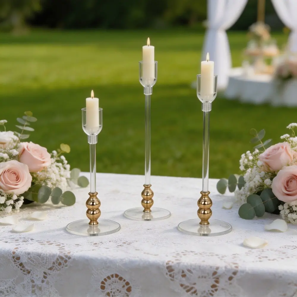 Elegant Acrylic Candle Holder Set, 3 Pieces, Long Stick Candle Holders, Candle Holders for Candlesticks, Perfect for Weddings and Events, Ideal Gift or Home Decor