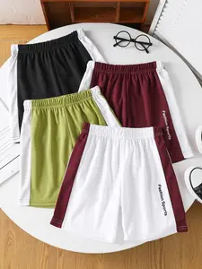 Summer Boys' Multi-Pack Gym Shorts, Medium to Large Kids 4 Pack Colorblock Print, Football Basketball Cycling Casual Versatile Use Sportswear
