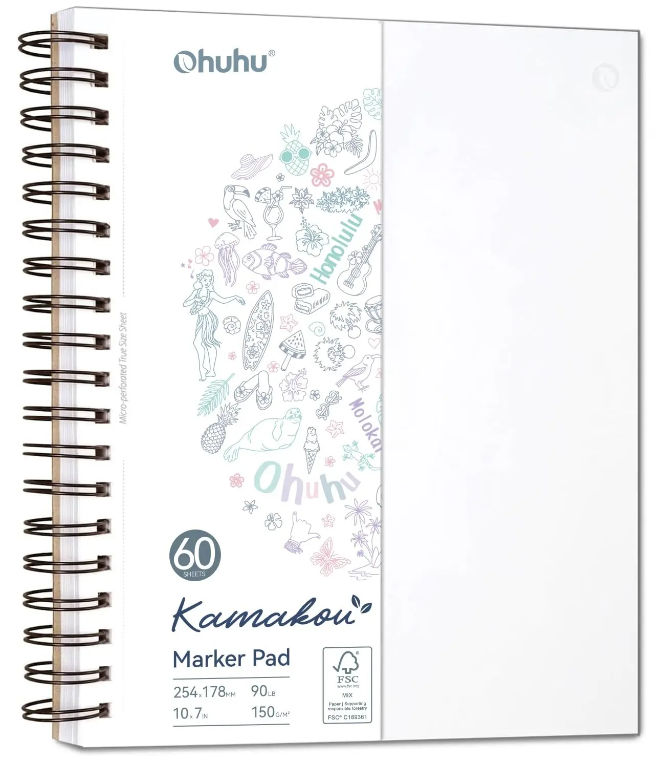 Ohuhu Marker Pads Art Sketchbook: 7"x10" Double-Sided Bleedproof Marker Pad Art Sketchbook 60 Sheets | Large Sketch Book - 90 LB/150 GSM Smooth Drawing Paper - 60 Sheets/120 Pages - Spiral-Bound Sketch Pad for Alcohol Markers - Marker Pad Series of Ohuhu