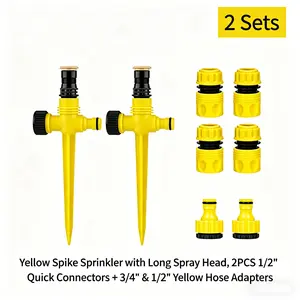 2Sets 360° Automatic Rotating Garden Sprinkler Heavy Duty No Battery Needed US & EU Thread Connector Lawn Farm Yard Irrigation System