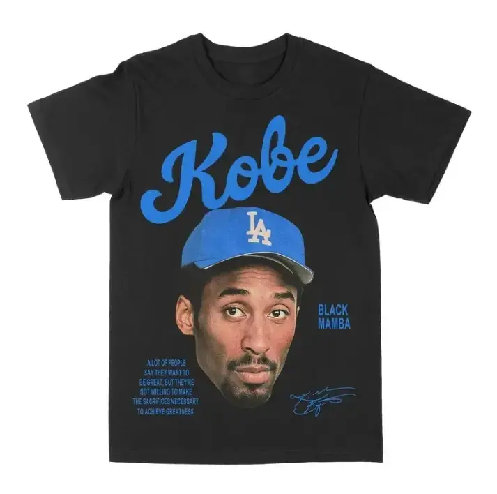 Youth and Adult Kobe Black Mamba Dodgers Graphic Tee, Y2K Rap Streetwear T-Shirt, Unisex Crew Neck, Vintage Hip-Hop Graphic, Sports Style, Casual Fit