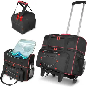 3 Ball Bowling Bag with Wheels, 1 Ball Tote + 2 Ball Bowling Bag with Shoe Compartment (Up To US Men Size 16), 600 x 300D Oxford With Accessory Pocket