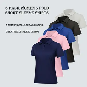Veldtholos Women's Polo Shirts 5 Pack Short Sleeve 3 Buttons Collared Uniform Tops Moisture-Wicking T-Shirts for Work & Casual Wear,,summerwins