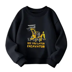 Kids' Cotton Crew Neck Sweatshirt with "See You Later Excavator" Print, Casual Sweatshirt Breathable Sweatshirt  forBoys, All-Season Comfort Fit