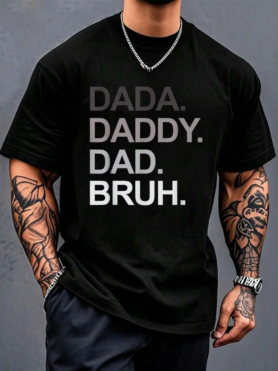 Dada Daddy Dad Bruh Funny Husband Dad Father's Day Mens T-Shirt Print Casual Crew Neck Short Sleeve Comfort Tee Top For Spring & Summer Men's Clothing