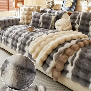 1pc Multi - Color Faux Fur Sofa Cover Set, Ultra - Soft Plush Couch Protector with Anti - Slip Design, Ideal for Living Room Home Decor, Sofa Slipcover, Universal Sofa Protector, Sofa Couch Covers