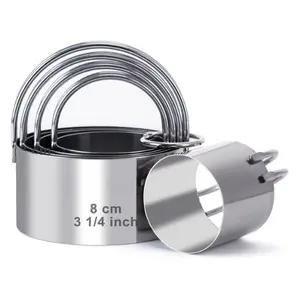 Biscuit Cutter Set Round Cookie Cutters with Handle 5 Pieces Stainless Steel Circle Professional Baking Dough Tools for Cake Tin High Grade Steel Arched Handle Design