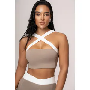 Beige/White Ultimate Ribbed Halter Top