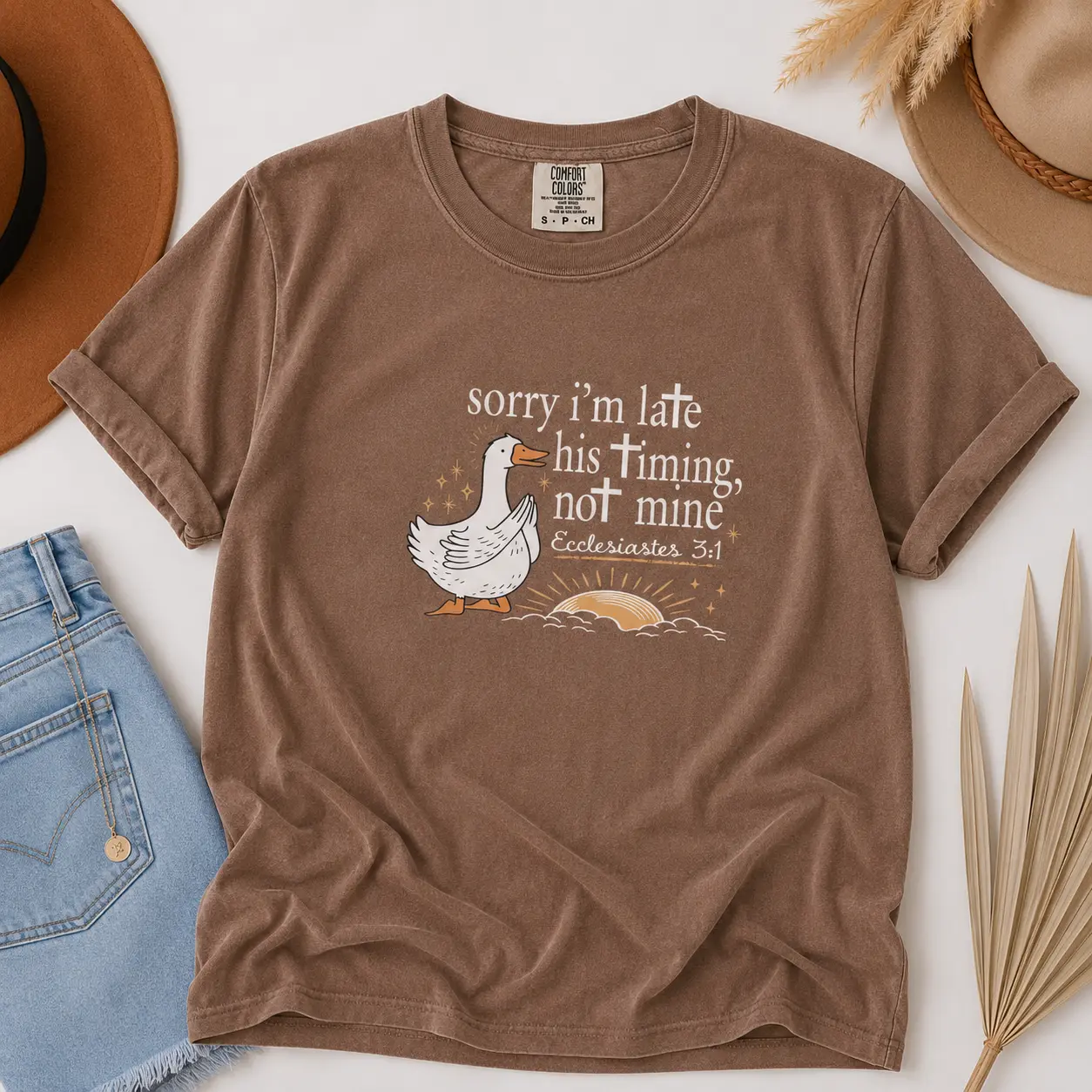 Comfort Colors Sorry I’m late Bible Verse T-Shirt , Ecclesiastes 31, Scripture Faith Tee , Jesus Religious , Christian Clipart, Goose Duck Tee Gift For Women, Cotton Fablic - TrendWear USA
