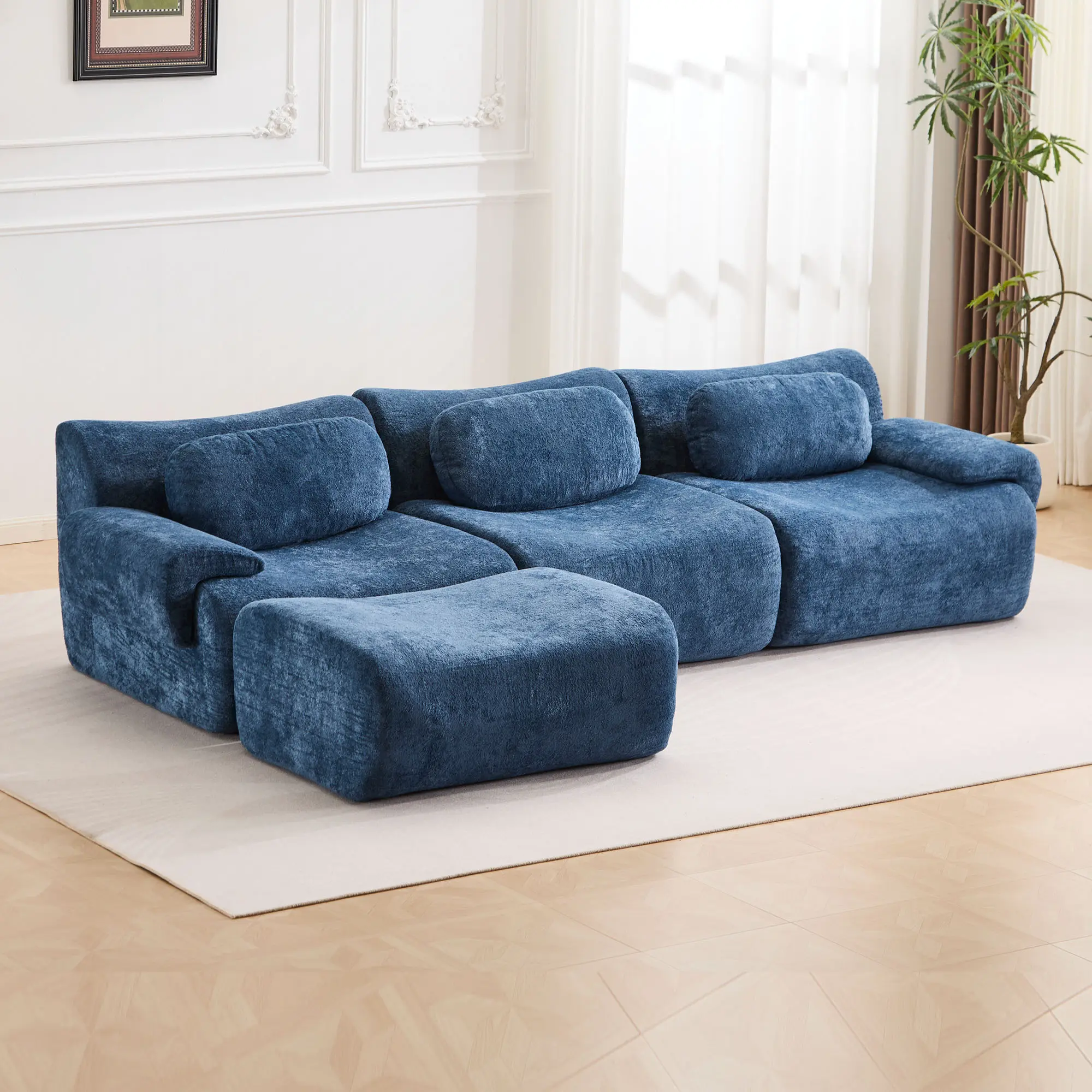 Blue - 3 Seater + 1 Ottoman (113.9“)