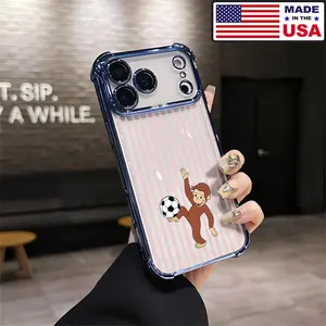 Curious George Soccer Aesthetic Design Pattern Casing For iPhone 17 16 15 14 13 12 Samsung 22 23 24 25 Plus Pro Max Ultra Soft Silicon TPU Shockproof Protector Vintage Unique Fashion Mobile Phone Case
