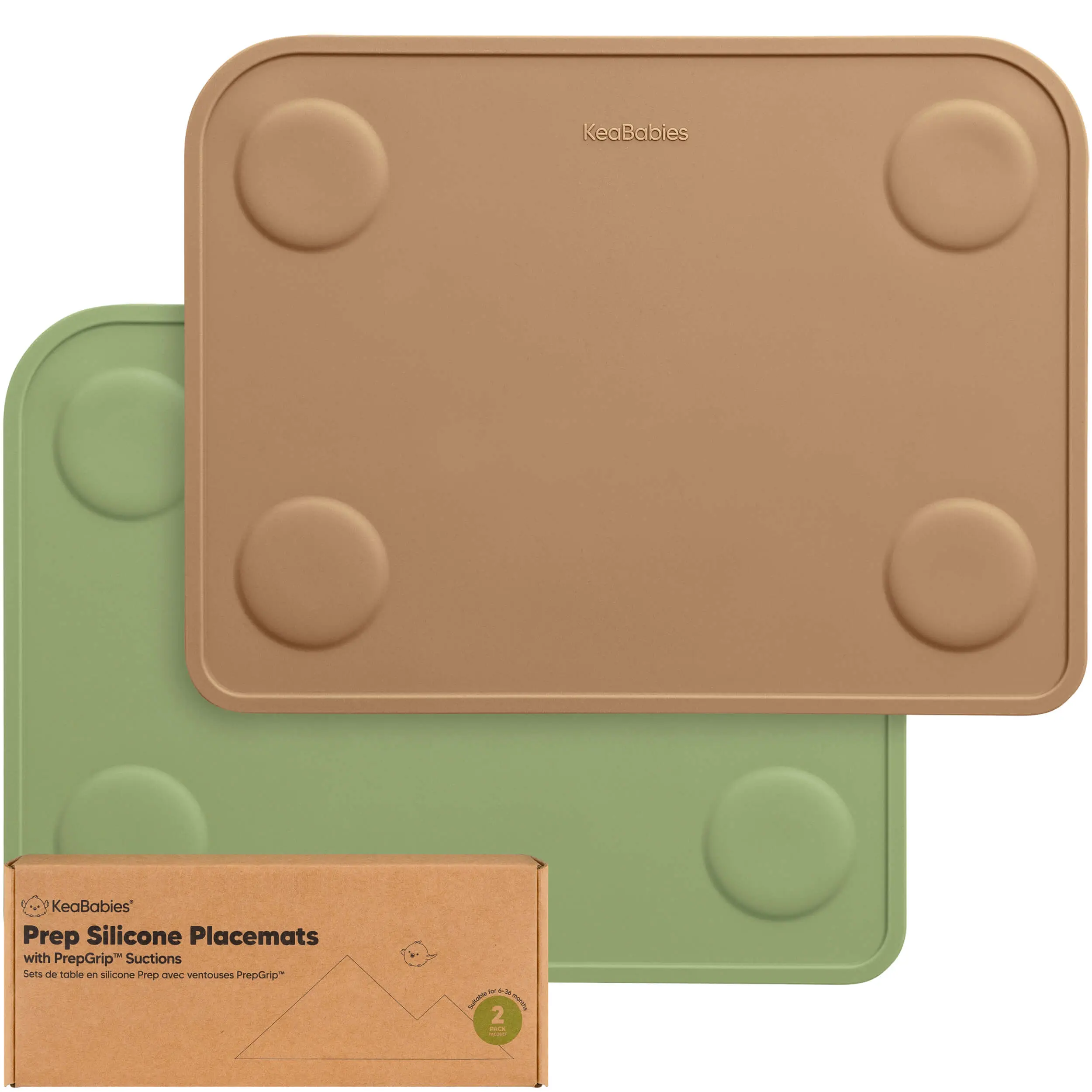 KeaBabies 2pk Silicone Placemats for Toddlers, Kids - 12x9 Non Slip Suction Baby Silicone Placemat for Restaurants, Dining Table,Travel, Easy to Clean, Food Grade/BPA-Free, Small Baby Table Mat (Desert)