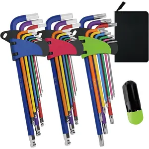 Hex Key Set, 28-Piece Color-Coded Ball End Allen Wrenches with Bonus Torque Handle, Metric & SAE & Torx Key, Extra-Long, Cr-V Steel, Anti-Rust for Motorcycle, Car Repair & DIY