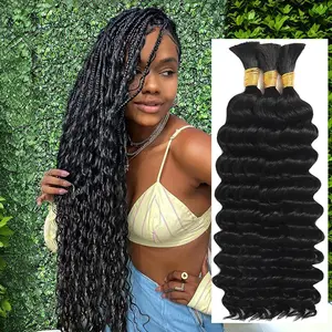 ZIHAN 3pcs Braiding Hair for Boho Braids Synthetic Hair 16inch/20inch/24inch CurlyBoho Hair for Braiding Knotless Deep Wave BulkBohemian 3 Bundles/Pack Natural Color