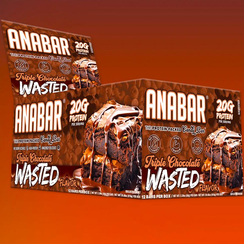 Anabar Triple Chocolate Wasted - 12 Pack - Best Tasting Protein Bar With 20g Protein & No Sugar Alcohols. Candy Bar Flavor With Protein Bar Nutrition. Healthy Dessert Snack With Protein