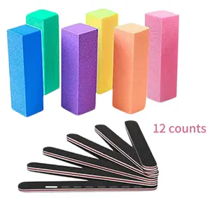 Random Color Nail File & Buffer Block Set, 12pcs/set Nail File & Buffer Block, Professional Manicure Tool for Acrylic & Natural Nails