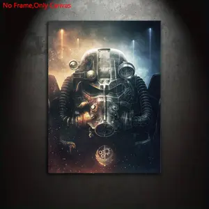1 piece/set Frameless Canvas Painting Print Poster,Classic Post-Apocalyptic Sci-fi Retrofuturism Realism Art,Fallout Power Armor Helmet,Perfect Gift for Video Game Lovers,Ideal Gift for Bedroom,Living Room,Dorm Hallway,Mural,Wall Decoration,Room Decor