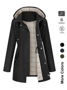 Women's Plain Outdoor Anti-Static Waterproof Lightweight Long Sleeve Hooded Jacket Coats Rain Jackets, Casual Fitted Woven Fabric for All Seasons Womenswear Waterproof Jackets