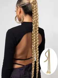 30 Inch Long Straight Braided  Ponytail Extension, Natural Fluffy Wigs for Women, Synthetic Hairpiece for Daily Use