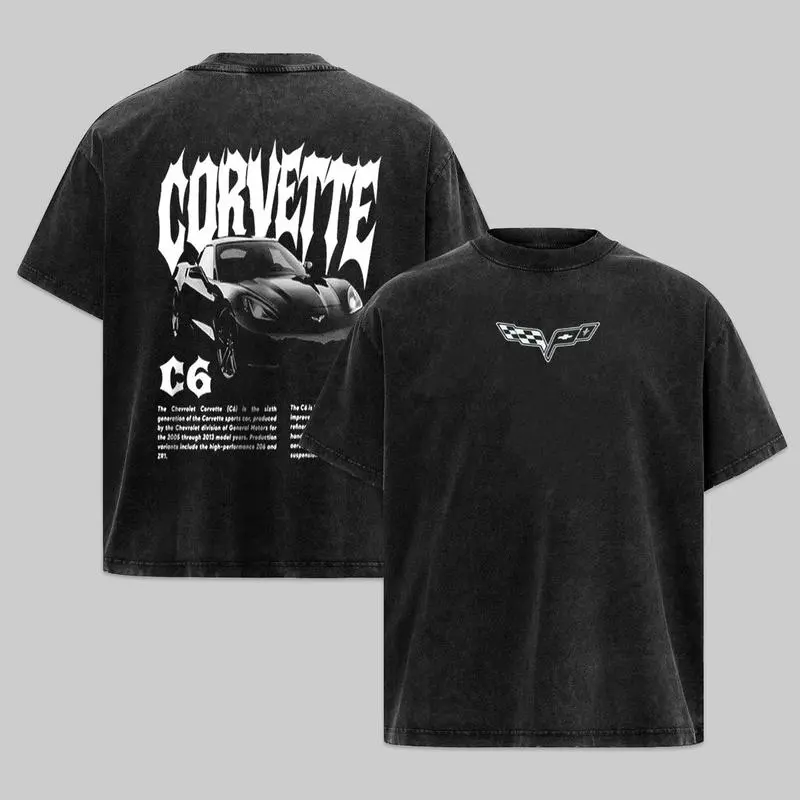 Corvette C6 Vintage Graphic T-Shirt Acid Racing Car Tee 100% Cotton Crewneck Short Sleeve Unisex Top for Men & Boys Classic Sports Car Merch