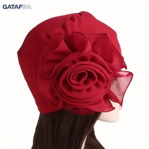Women's Elegant Floral Turban Hat with Side Flower, Soft Stretch Chemo Headwear, Lightweight Breathable Beanie Cap, 1 Size, One Size