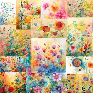 Flower Pattern Background Paper & Sticker Set, 42pcs/set Colorful Florals for Themed Party DIY Greeting Card Scrapbooking Paper Craft Junk Journal, Creative Craft Kit