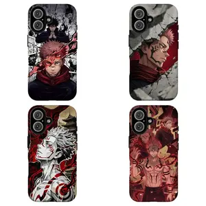 FL-JJK -Yuji Itadori/Sukuna Phone Case, Cool Red Anime Character Shockproof Phone Case, Viral Red & Black Anime Collage Protective Cover,  For iPhone 11 12 13 14 15 16 17 Air Pro Max for Samsung S26 S25 S24 S23 S22 S21 Case,Gift for her/him