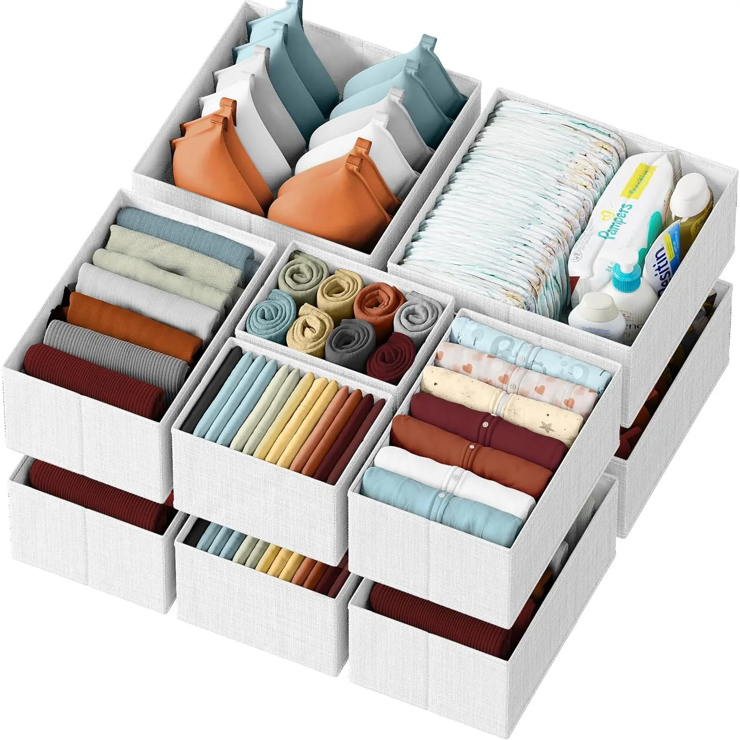 Drawer Organizer Clothes Set of 12 White-Grey - Dresser Organizer For Nursery, Bedroom, Closet - Perfect Baby Clothes Organizer and Storage & General Nursery Organization or Dresser Drawer Organizers room