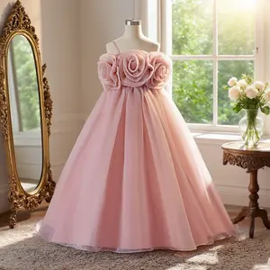 621 Girls bean paste pink dress long skirt elegant design suitable for birthday party birthday gift anniversary piano performance