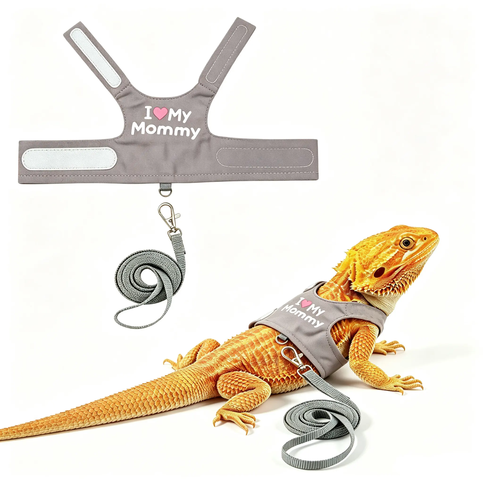 Bearded Dragon Harness and Leash Set, Lizard Harness for Walking Outdoor | Cute Grey Adjustable Bearded Dragon Accessories Reptile Harness Small Animal Clothes Outfit with Short Leash