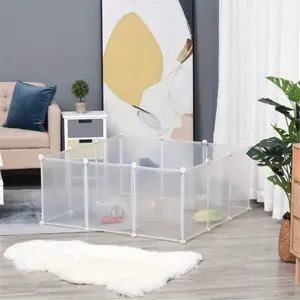 Large Transparent Pet Playpen DIY, 12-Panel, 41.25x41.25x17.75 inches, Safety Fence for Small Animals, Easy Assemble with Snap-Together Design, Versatile Use, Indoor & Outdoor