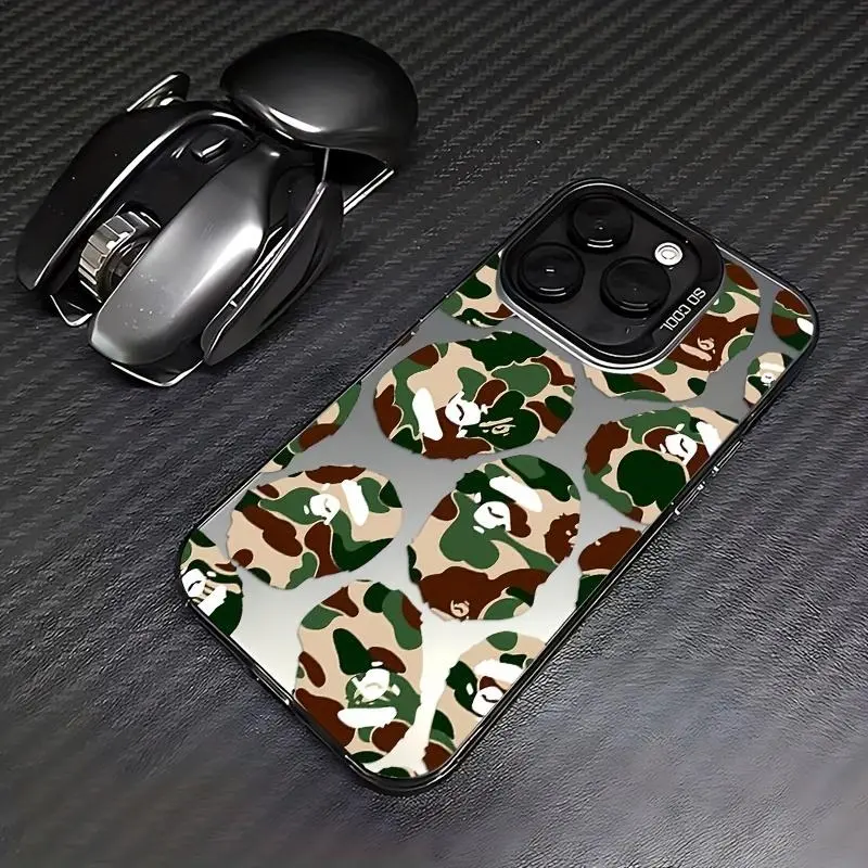 Trendy Urban Streetwear Camo Holo Frame Phone Case Abstract Military Pattern Holographic Bumper Cover Compatible with iPhone
