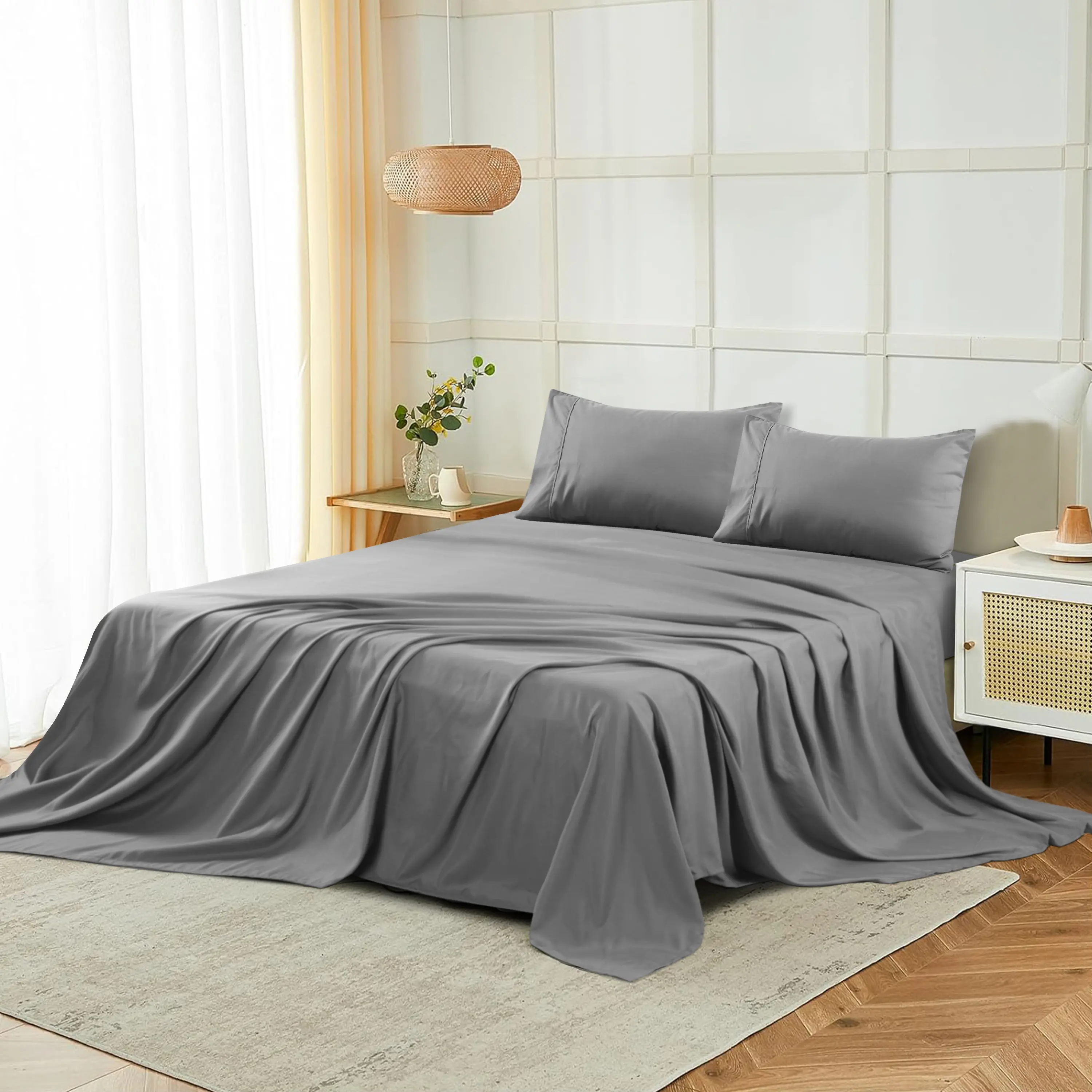 Qatan 4 Pcs Microfiber Sheet Set Full Size Sheet Set Hotel Luxury Bed Sheets Queen Size Bed Set Twin Full Queen King All Sizes