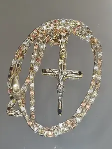 N100-Tricolor 23.3-Inch 3mm Chain & 2-inch Crucifix Copper Gold Plated Casual Necklace Set