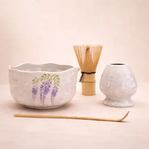 Handmade Purple Wisteria Crystalline Ceramic Bloom Matcha Ritual Set