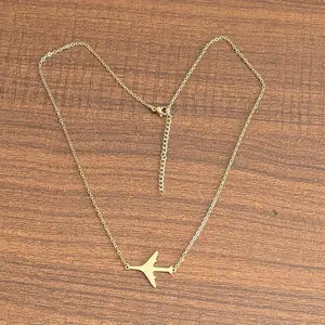 Elegant 18K Gold Plated Stainless Steel Airplane Pendant Necklace-Fade Resistant, Men's Fashion Hollowed-out Design