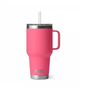 YETI Rambler 35 oz Tumbler with Handle and Straw Lid, Travel Mug Water Tumbler, Vacuum Insulated Cup with Handle, Stainless Steel, Tropical Pink