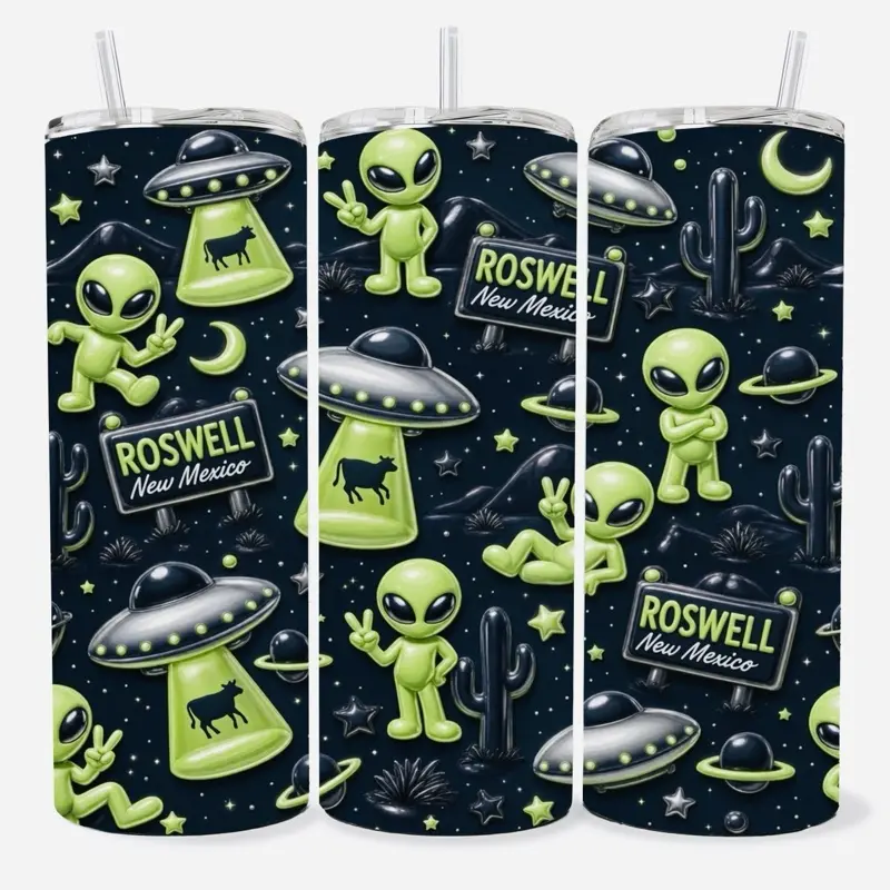 Alien 20 oz Tumbler - BPA Free, Stainless Steel, Leak Proof, Clear Lid, Includes Straw
