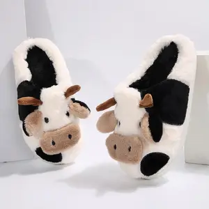 plush home slipper Fuzzy Warm Cow Slippers Slides for Women House Slippers for Woman Likable Handy Cartoon Animal Shape Kawaii Sandals Women Home Indoor