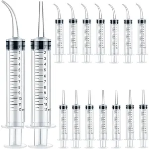 16PCS 12ml/cc Plastic Syringes Set, Syringe with Curved Tip and Straight Tip, Disposable Irrigation Syringe Mouthwash Cleaner for Oral Care, Animal Feeding, with Measurement