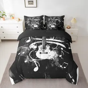 Guitar Comforter Set with Sheets Rock Music Bed in a Bag for Boys Girls Teens Black 7 Pieces Bedding Set Soft Lightweight Microfiber