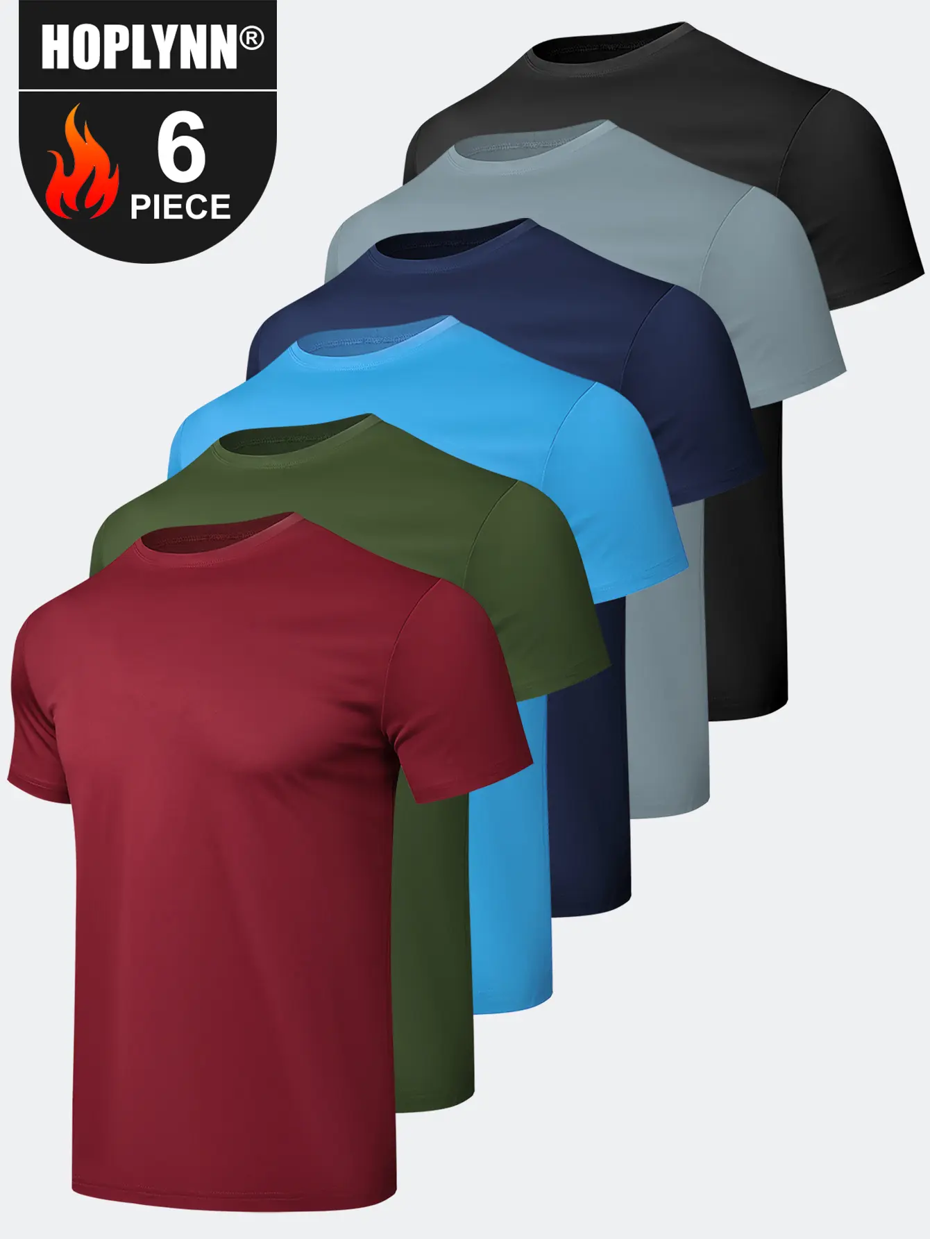 HOPLYNN 6 Pack Men's Short Sleeve Crew Neck Athletic Tops, Quick Dry Breathable Fabric, Dry Fit Active Casual Athletic Training Sports T-Shirts for Running, Gym Workouts, Athletic Training Sports T-Shirt, Dry Fit Sports T-Shirt